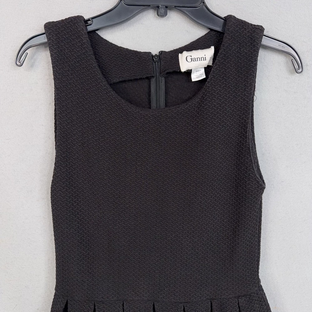 Ganni Dress Womens Medium Black Textured Fit Flare Sleeveless Scoop Neck Mini - Picture 2 of 12
